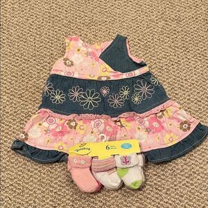 Charming Pink and Blue Floral Kids Dress